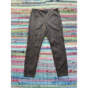 T Tahari Pants Womens Large Green Faux Suede Pull On Stretch Modern Skinny